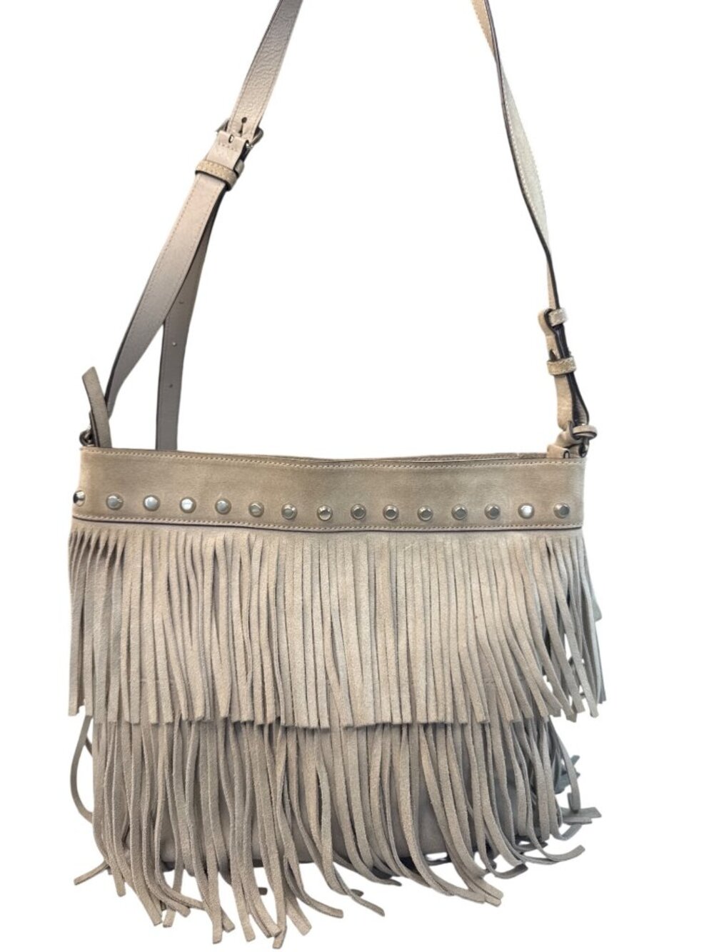 Michael Kors Beige Suede Fringe Crossbody Bag With Adjustable Strap